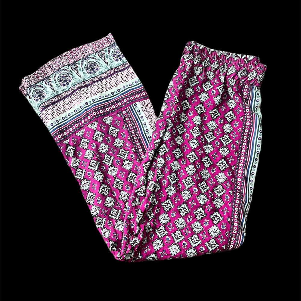 Lucy & Laurel Raynon Magenta Print Wide Leg Pants M